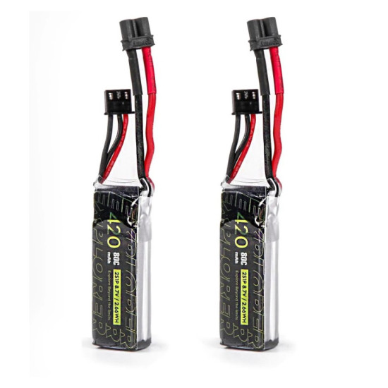 Explorer 420mAh HV 2S 80C Lipo Battery (2pcs) By Flywoo Explorer 420mAh HV 2S 80C Lipo Battery (2pcs) By Flywoo