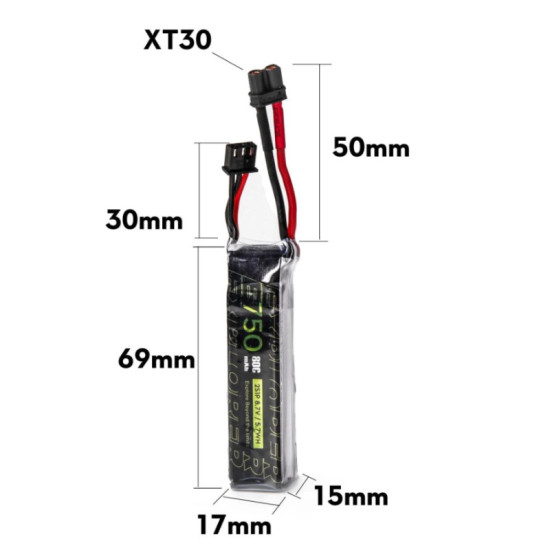 Explorer 750mAh HV 2S 80C Lipo Battery (2pcs) By Flywoo