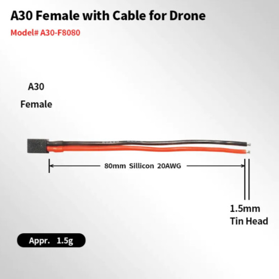 Set of A30-F 80mm 20AWG Pigtail By Flywoo