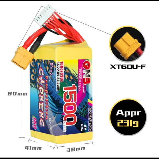 6S 1500mAh 160C GNB LiHV Battery XT60 By Gaoneng