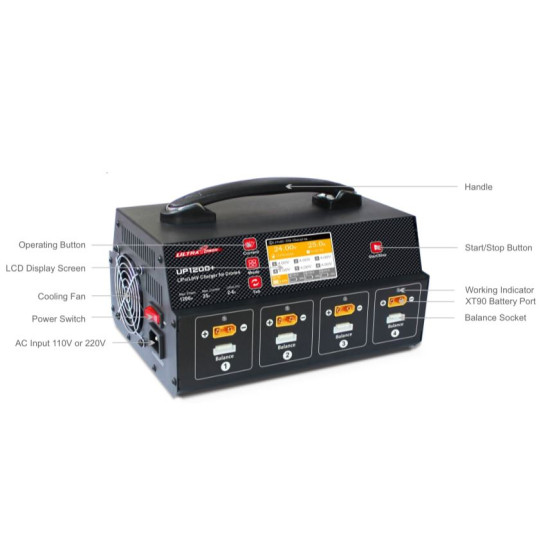 UP1200+ 8 Ch 2-6S Battery UAV Charger With LCD UP1200+ 8 Ch 2-6S Battery UAV Charger With LCD